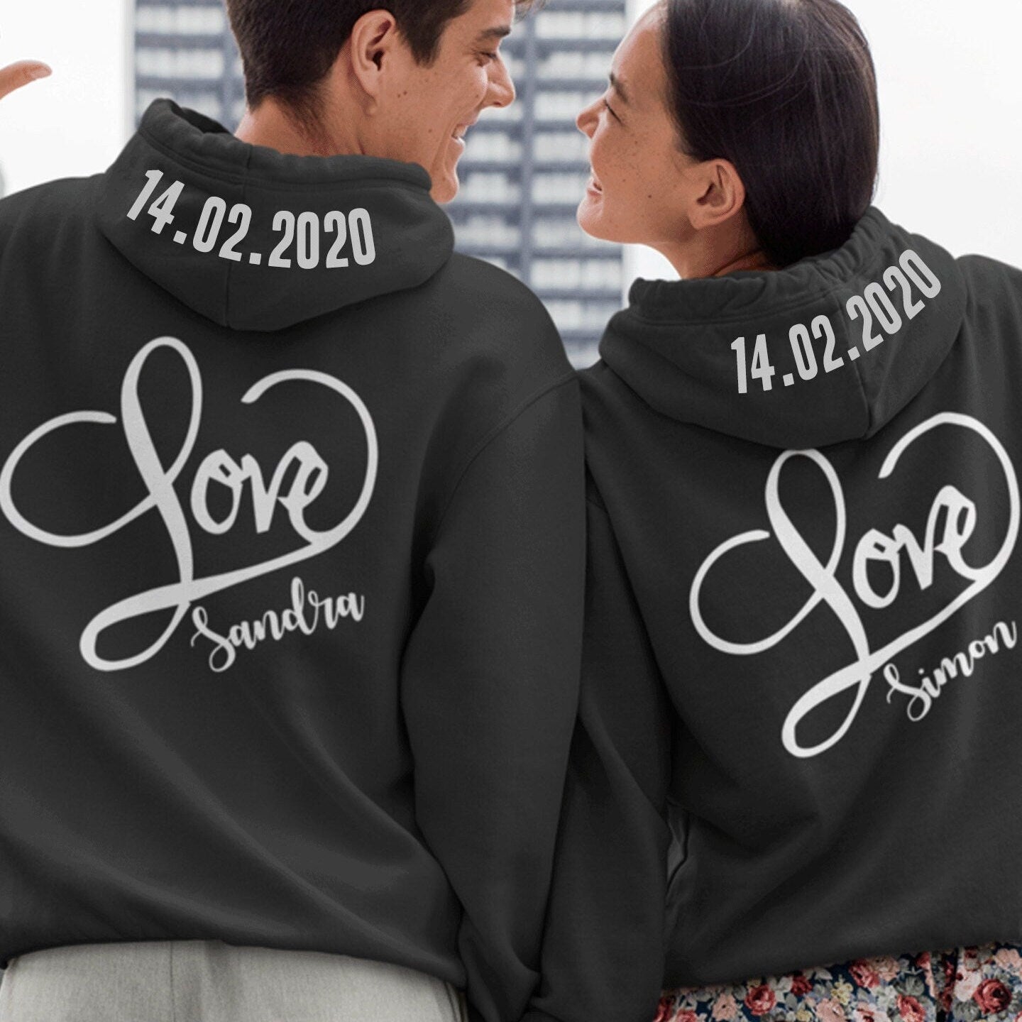 Natasha – Personalized Couple Hoodies with Name and Date