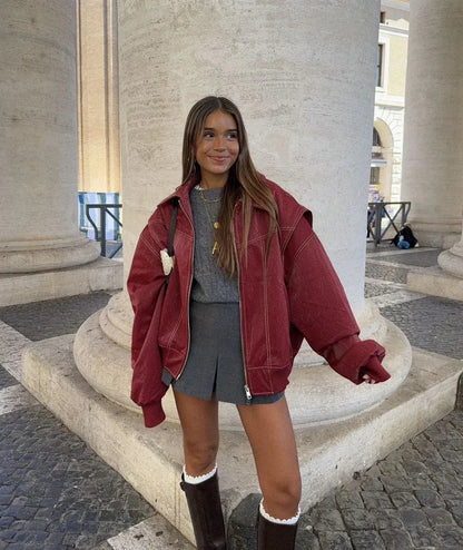 Women's Oversized Bomber Jacket – Trendy Streetwear Casual Zip-Up Comfort Fit