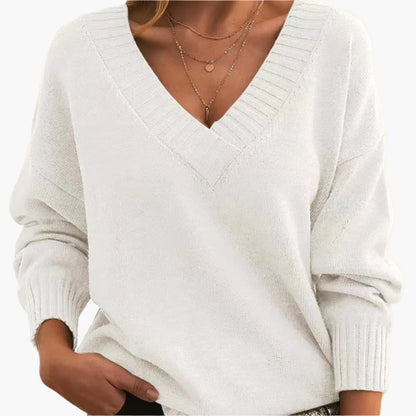 Women's Chic V-Neck Long Sleeve Sweater – Elegant Casual Style for Winter