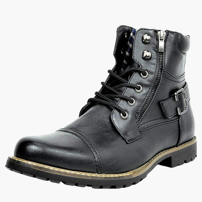 Men's Motorcycle Combat Boots with Zipper and Buckle – Urban Riding and Casual Style