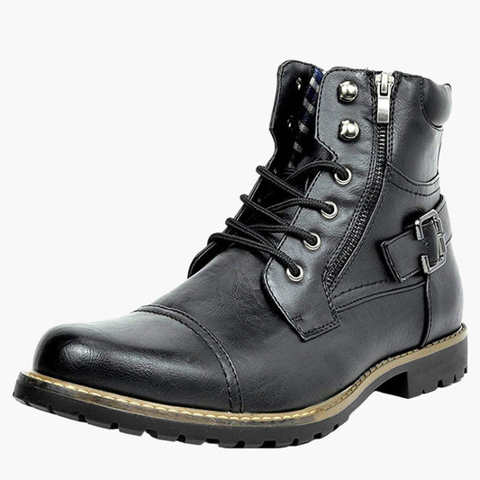 Men's Motorcycle Combat Boots with Zipper and Buckle – Urban Riding and Casual Style