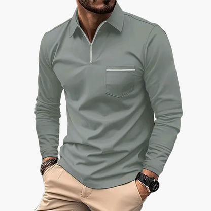 Men's Classic Long Sleeve Polo Shirt with Chest Pocket – Smart Casual Style for Everyday and Office