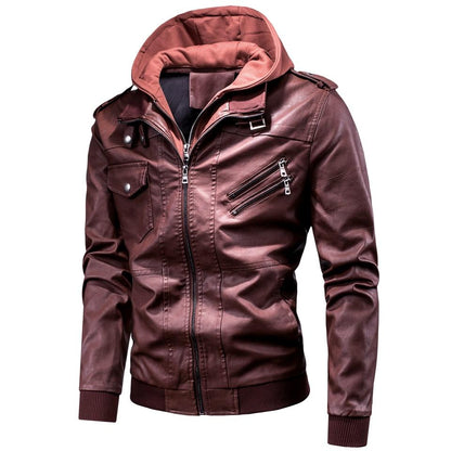 Men's Hooded Leather Jacket