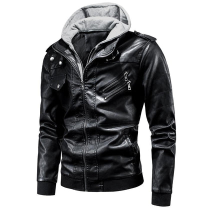 Men's Hooded Leather Jacket