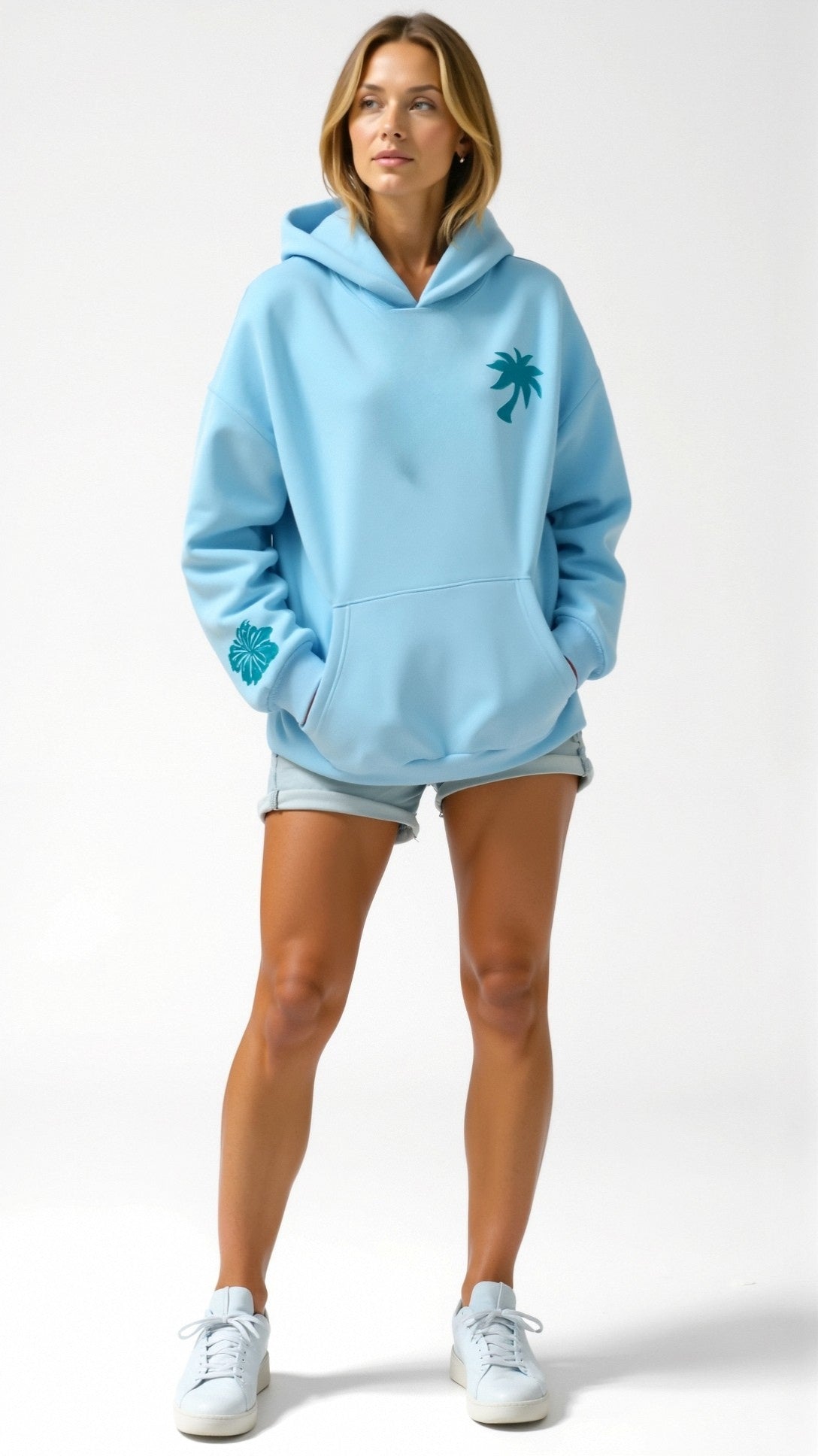 Women's Embroidered Tropical Hoodie – Casual Oversized Pullover for Everyday Style