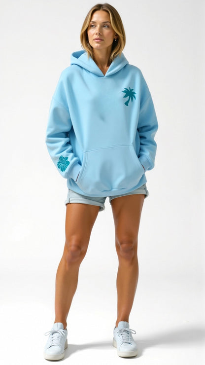 Women's Embroidered Tropical Hoodie – Casual Oversized Pullover for Everyday Style