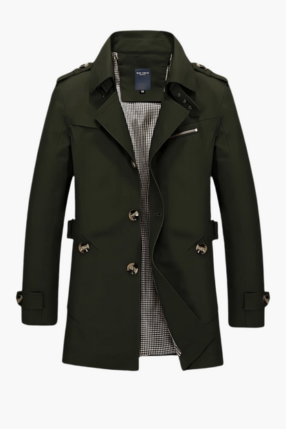 Men's Classic Trench Coat with Notched Collar – Elegant Modern Outerwear for Winter