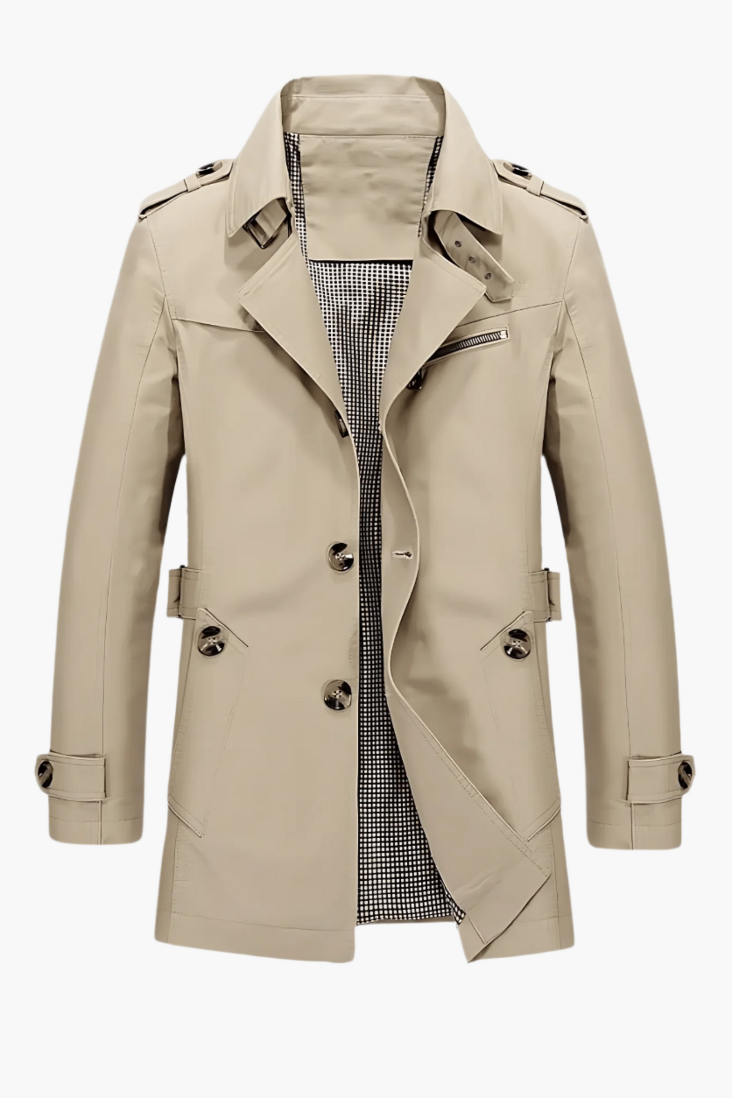 Men's Classic Trench Coat with Notched Collar – Elegant Modern Outerwear for Winter