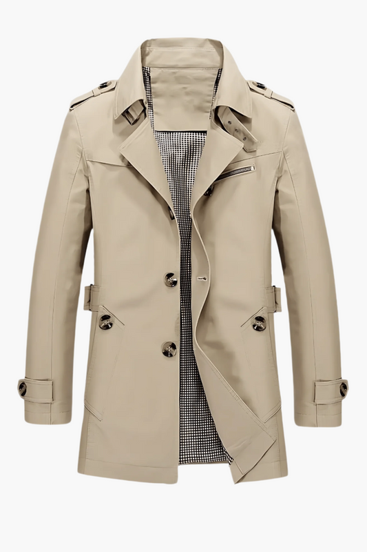 Men's Classic Trench Coat with Notched Collar – Elegant Modern Outerwear for Winter