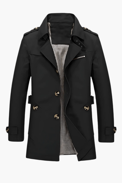 Men's Classic Trench Coat with Notched Collar – Elegant Modern Outerwear for Winter