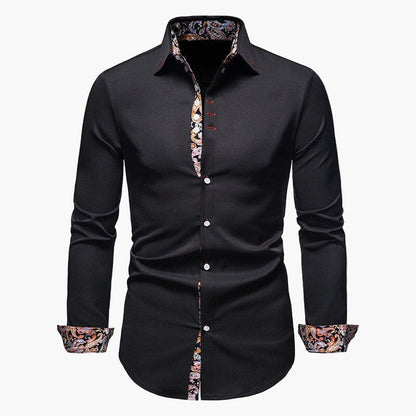 Men's Modern Long Sleeve Dress Shirt with Paisley Contrast Trim – Stylish Formal & Casual Shirt