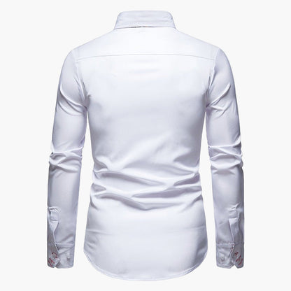 Men's Modern Long Sleeve Dress Shirt with Paisley Contrast Trim – Stylish Formal & Casual Shirt