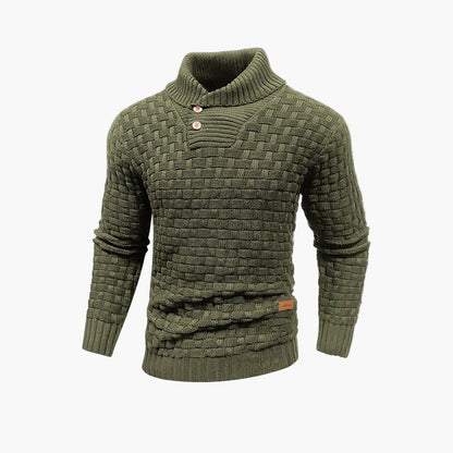 Men's Classic Thermal Knit Sweater with Button Collar – Stylish Fall Pullover