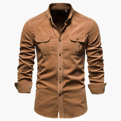 Men's Casual Long Sleeve Button-Up Shirt with Pockets - Modern Everyday Style