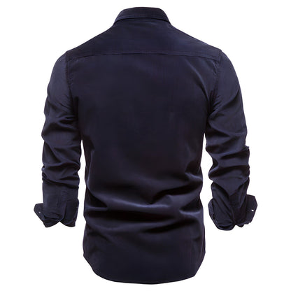 Men's Casual Long Sleeve Button-Up Shirt with Pockets - Modern Everyday Style