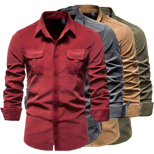 Men's Casual Long Sleeve Button-Up Shirt with Pockets - Modern Everyday Style