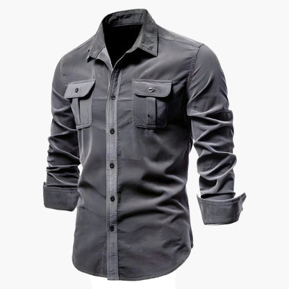 Men's Casual Long Sleeve Button-Up Shirt with Pockets - Modern Everyday Style