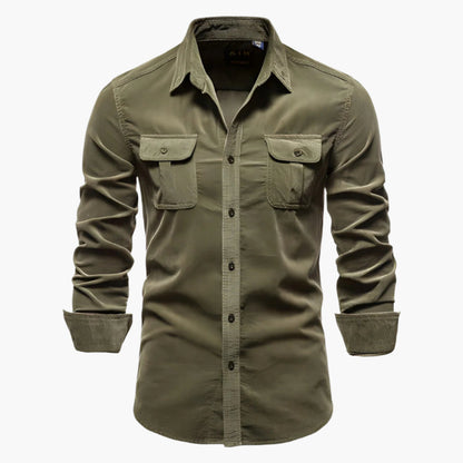 Men's Casual Long Sleeve Button-Up Shirt with Pockets - Modern Everyday Style