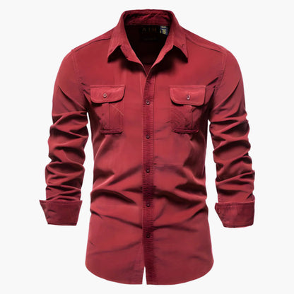 Men's Casual Long Sleeve Button-Up Shirt with Pockets - Modern Everyday Style