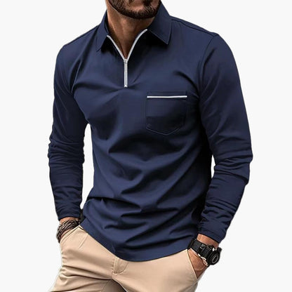 Men's Classic Long Sleeve Polo Shirt with Chest Pocket – Smart Casual Style for Everyday and Office