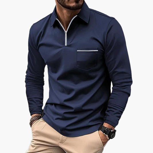 Men's Classic Long Sleeve Polo Shirt with Chest Pocket – Smart Casual Style for Everyday and Office