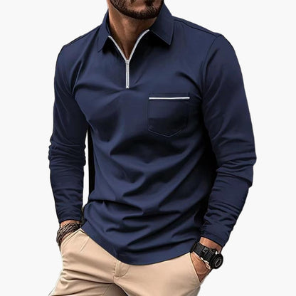 Men's Classic Long Sleeve Polo Shirt with Chest Pocket – Smart Casual Style for Everyday and Office
