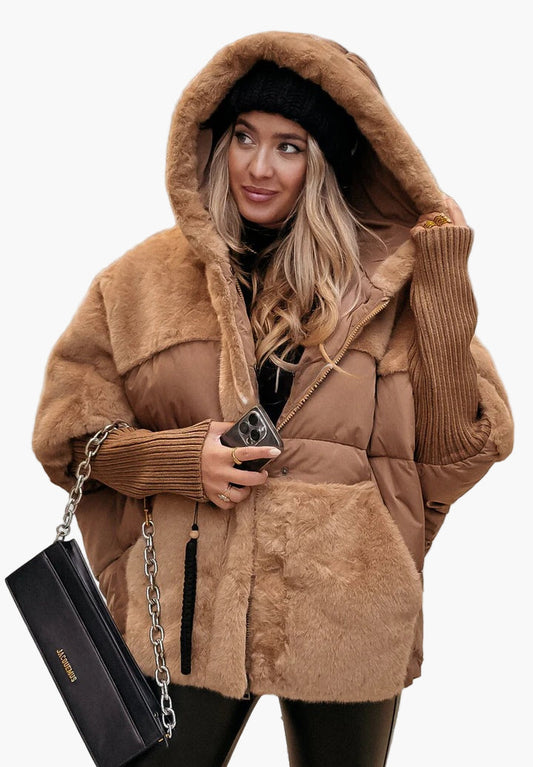 Women's Winter Faux Fur Hooded Puffer Jacket for Cold Weather Outdoor Style