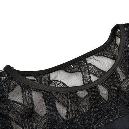 Women's Elegant Plus Size Midi Dress with Sheer Lace Sleeves – Stylish Cocktail & Evening Wear