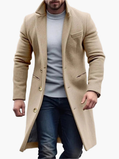 Men's Classic Long Overcoat for Winter Street Style and Formal Wear