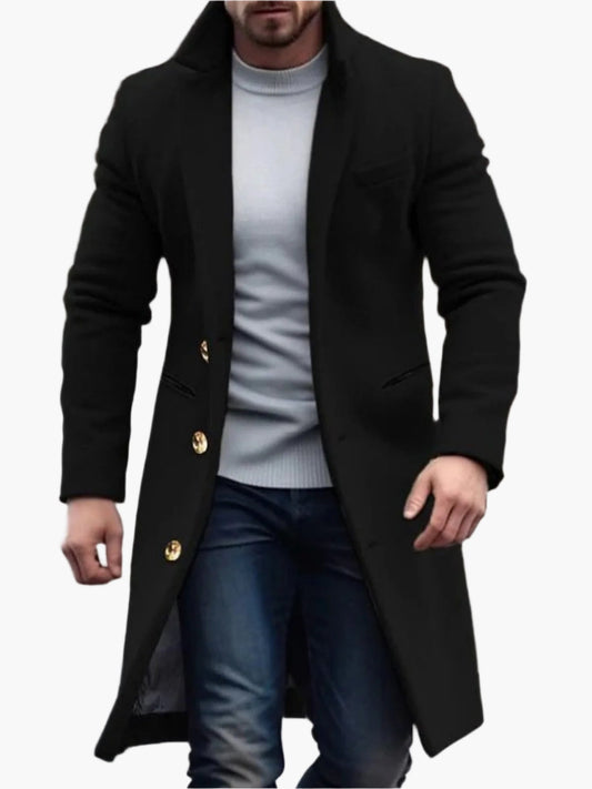 Men's Classic Long Overcoat for Winter Street Style and Formal Wear