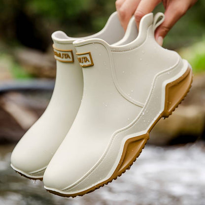 Women's Modern Outdoor Waterproof Rubber Ankle Boots - Stylish Functional Rain Shoes
