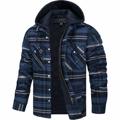 Men's Hooded Plaid Flannel Winter Jacket – Casual Urban Style for Fall and Winter