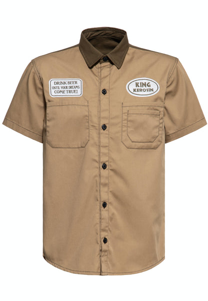 Malcolm – Men's Short Sleeve Workwear Shirt with Beer Motif