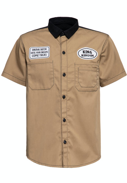 Malcolm – Men's Short Sleeve Workwear Shirt with Beer Motif